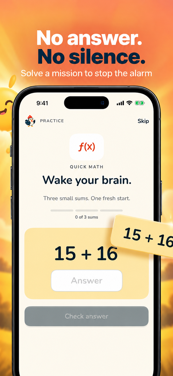 Solve a math mission to stop the alarm