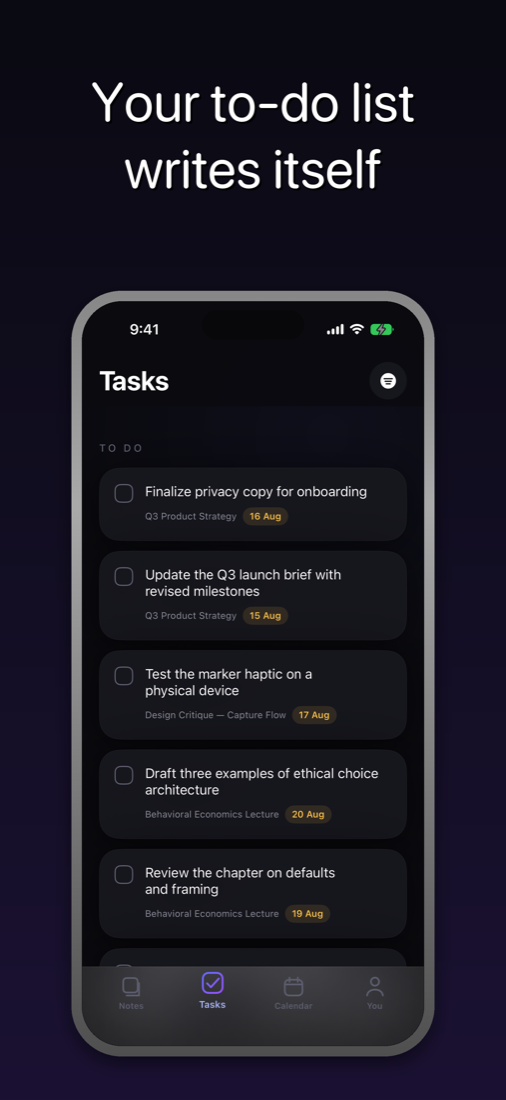Tasks extracted from a note