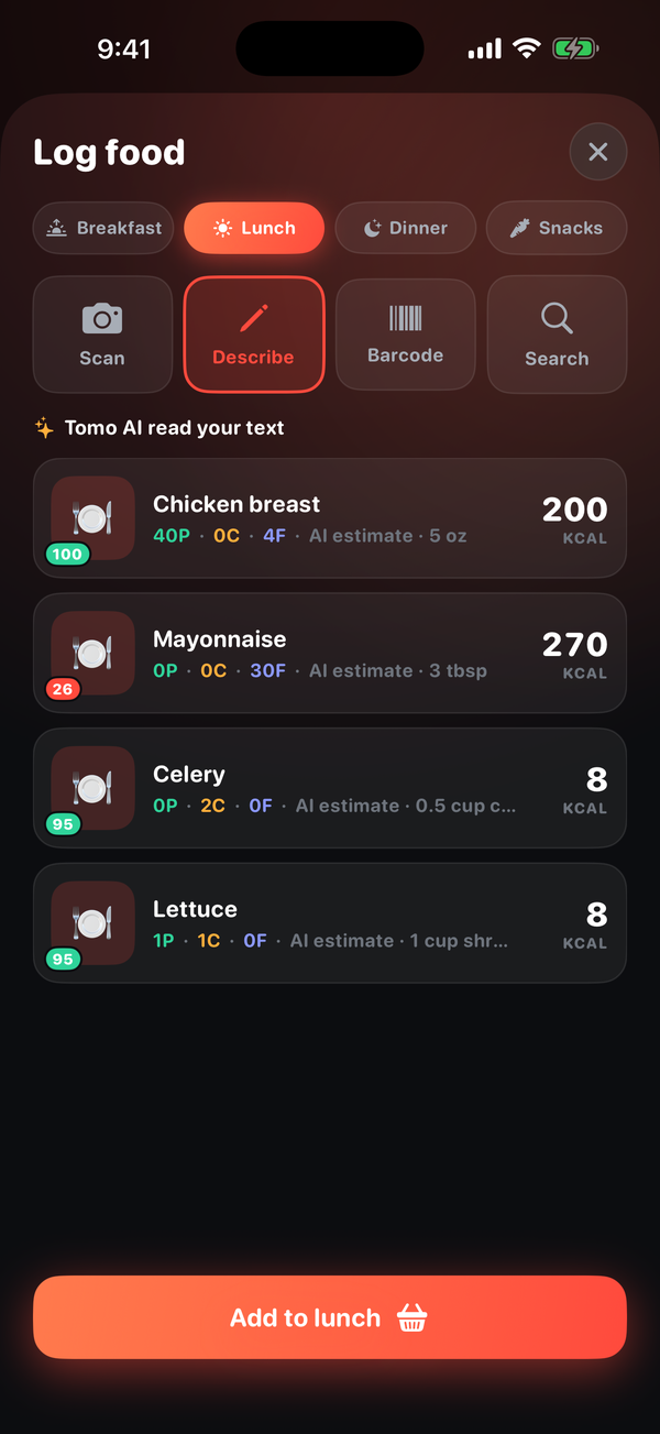 Instant macros & health score